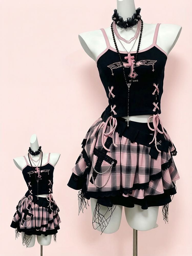 Vintage Y2K Dark Sweet Skirt S - Cami Top Lace recension och pris